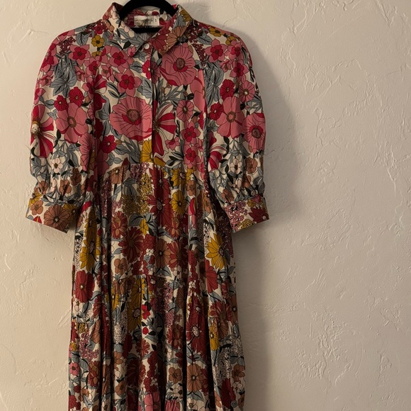 Natural Life Rebecca Midi Dress Vintage Floral Psychedelic Poppy Buttons NWT S - Picture 7 of 12